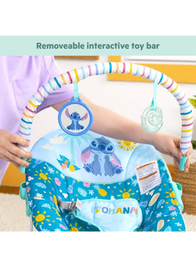 Bright Starts Disney Baby Lilo & Stitch Ohana Paradise Vibrating Bouncer Toy (55.30 x 48.01 x 51.51 cm, Mint Green) - Image 2